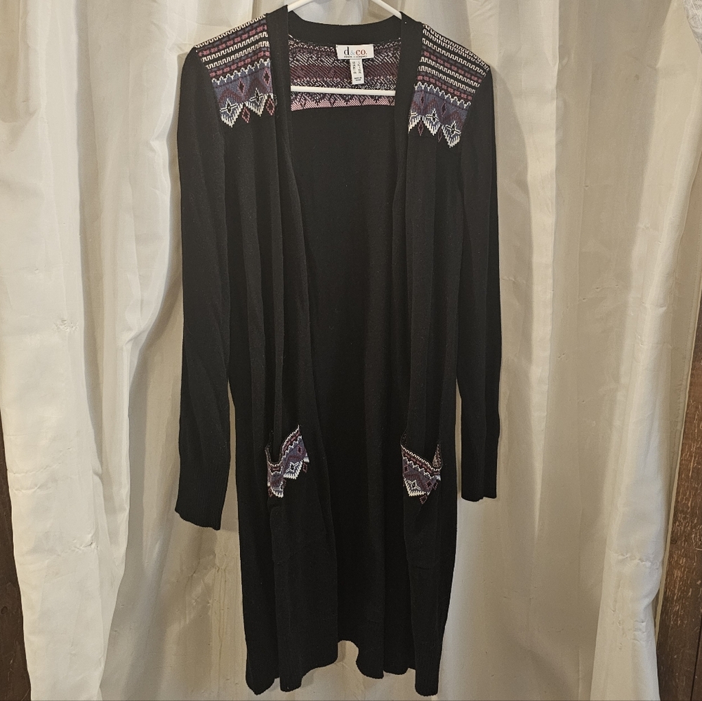 Black Cardigan with Patterned Accents
